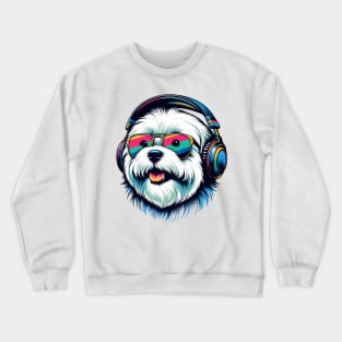 Coton de Tulear Smiling DJ with Headphones and Sunglasses Crewneck Sweatshirt